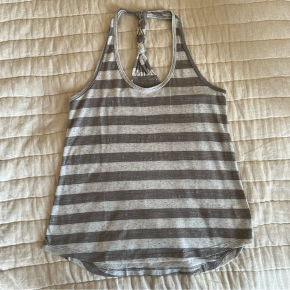 Balance Collection Grey Striped Racerback Linen Blend Tank Top Size Small - Picture 2 of 12